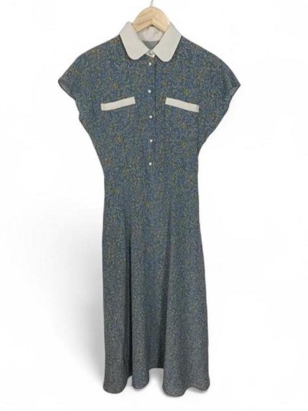 Celine Navy Speckled Midi Dress with Cream Collar